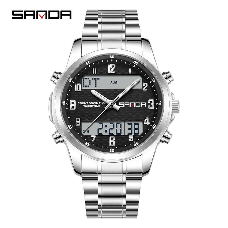 SANDA Multifunctional Luminous Student Watch - Classic, Fashionable, Waterproof with Timer & Alarm.