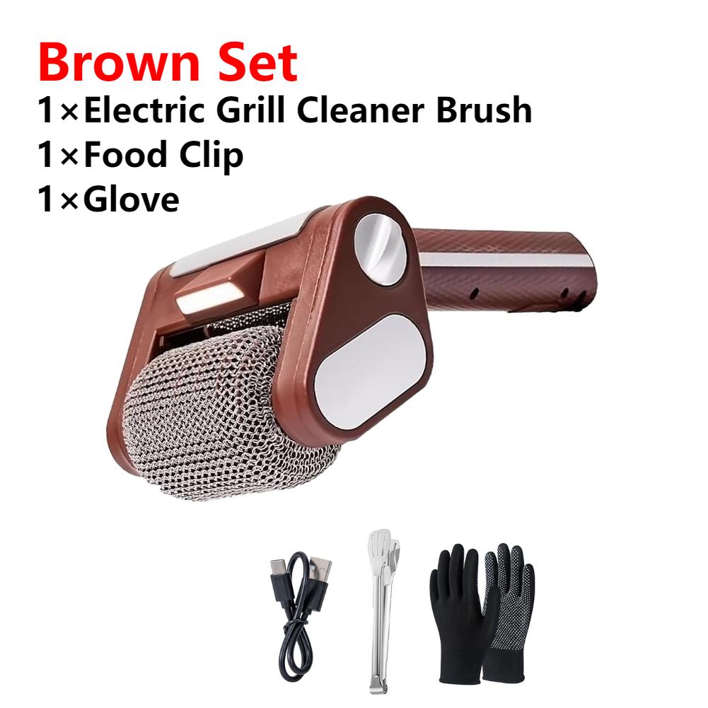 2025 New Wireless Electric Stainless Steel Roller Grill Cleaner Brush,Replaceable Brush Heads,Food Grill Brush BBQ Accessoires
