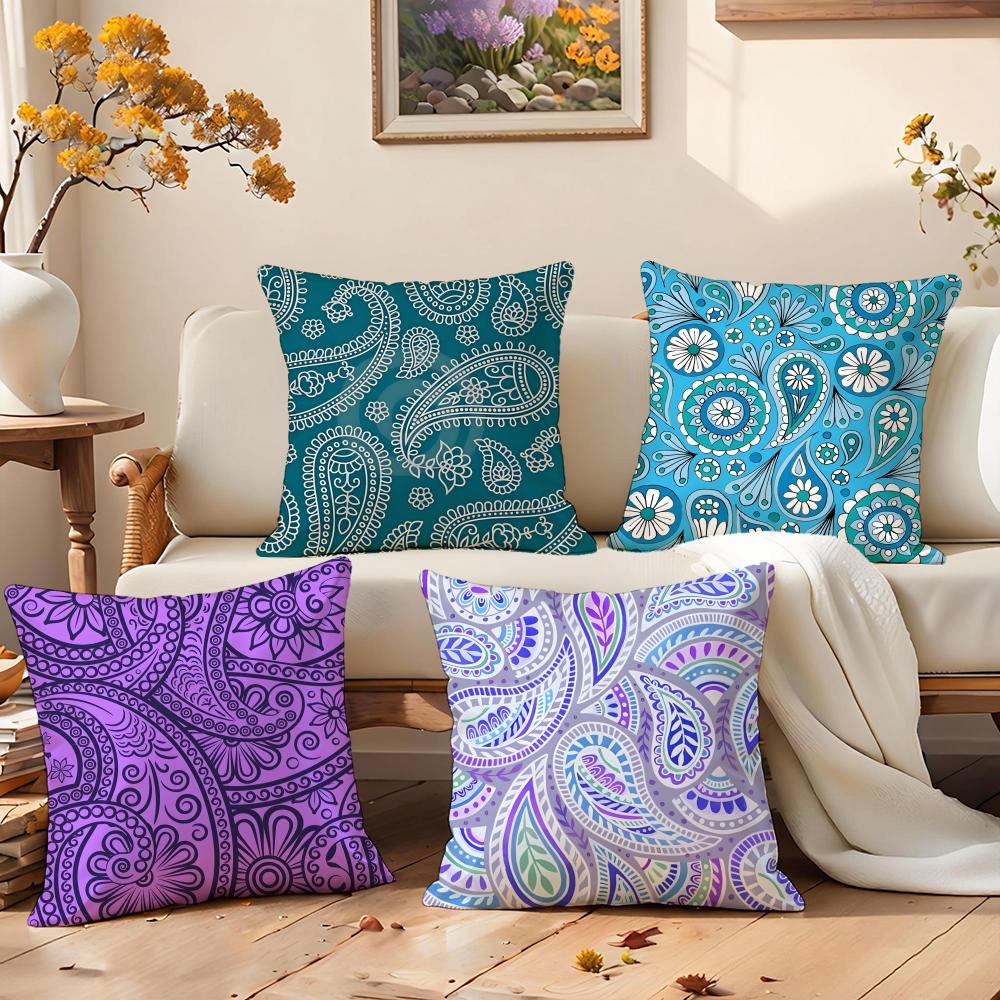 Classic Paisley Pattern Print Cushion Cover Premium Comfort Reversible Pillow Cove In One Design for Any Room Car Interior