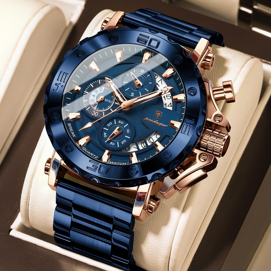 Stainless Steel Watch for Men with Large Dial Quartz Men Watches Fashionable Luxury Business Watches for Men Watches