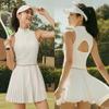 Womens Sleeveless Tennis Dress With Stand Collar Zipper Quick-Dry Stretch Sportswear Pickleball Golf Running Fitness