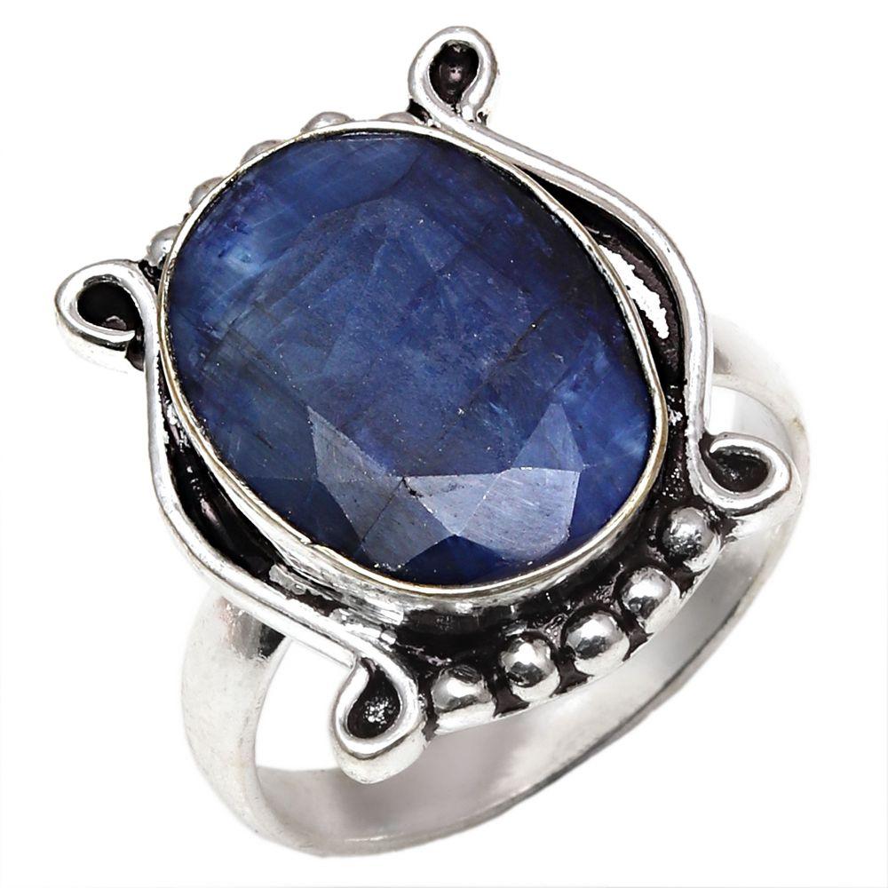 

Blue Sapphire Gemstone Handmade Silver Jewelry 8.5