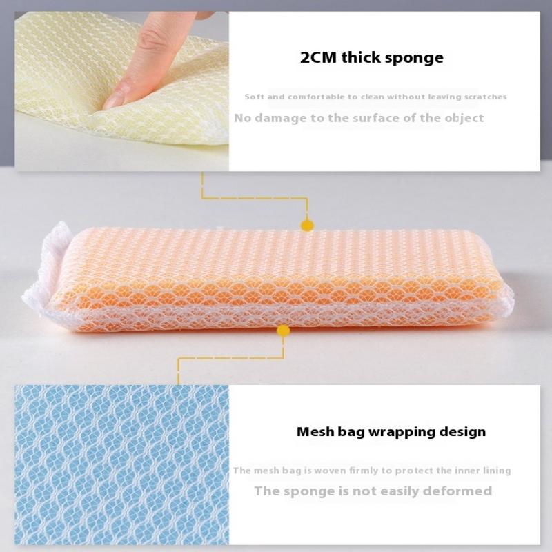 5/10 Pcs Dish Sponge Non Stick Scouring Pad Cleaning Supplies Resilient Net Foaming Easily For Pan Bowl Sponges Scouring