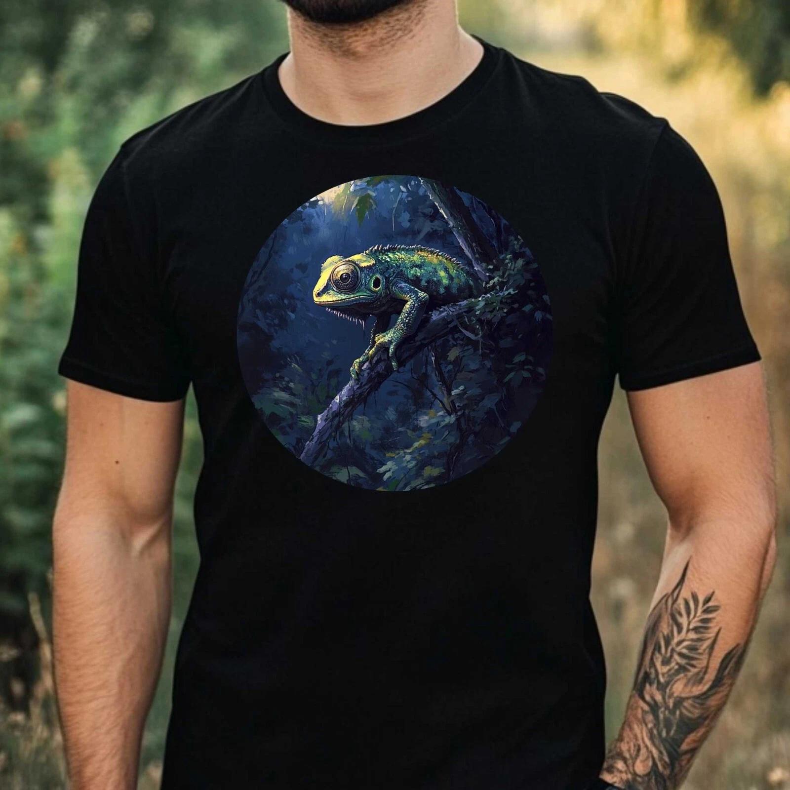 T-Shirt Herren Chamäleon im Mondlicht Motiv Baumwolle Größe XS bis 5XL XL
