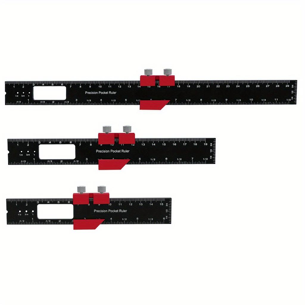 Woodworking Pocket Ruler Aluminum Alloy T-Type Scribing Square Layout Tool,  Accurate Slide Ruler Inch And Metric Measurements