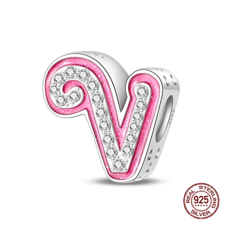 New In 26 Pink Pave A- Z Alphabet Beads Copper Love Letter Charm Fit Original 3Mm Charms Bracelet Bangle Fine Jewelry Gifts