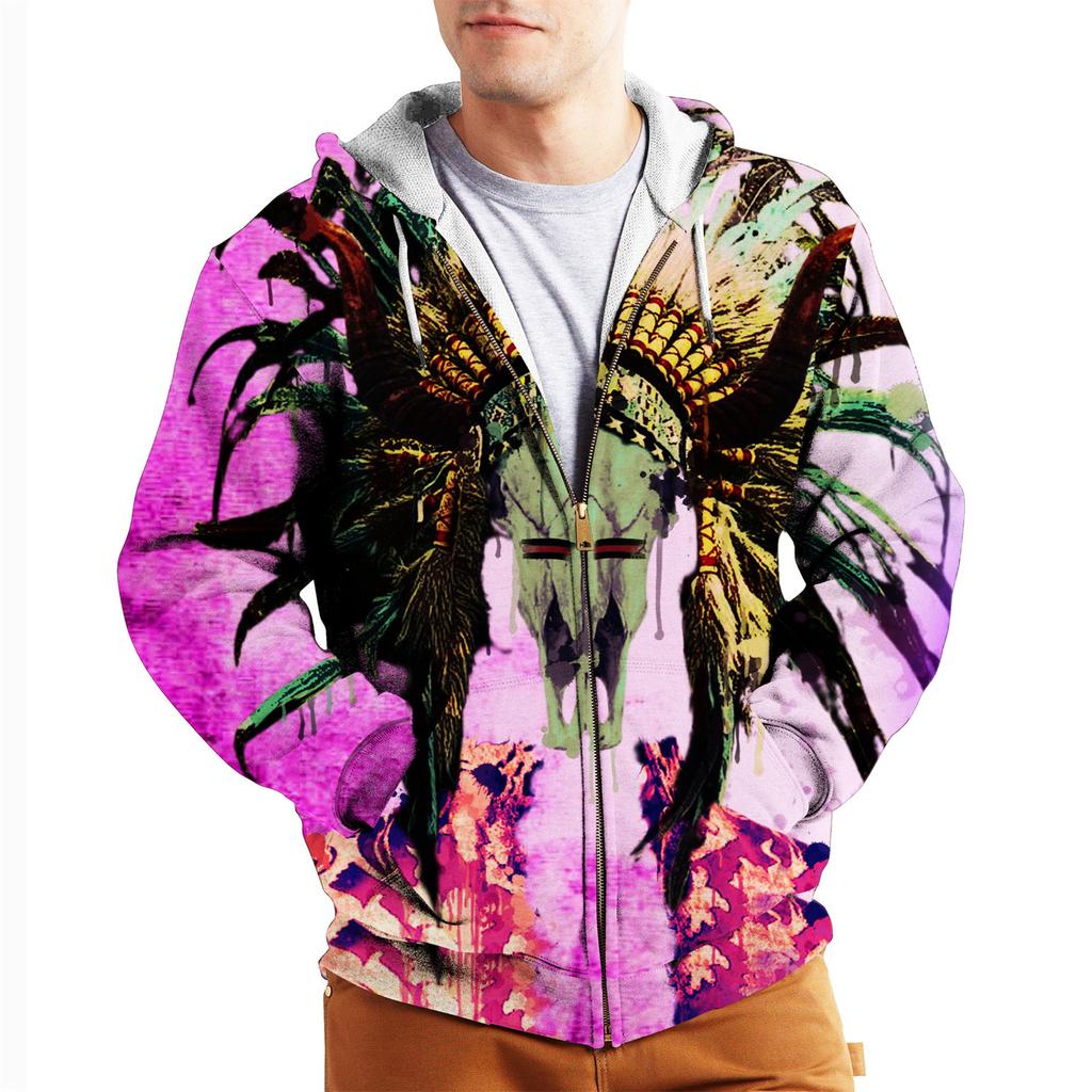 3D Printed Skull Viking Series Jacket Men's Hoodies Zipper Sweatshirt Cardigan Retro Sportswear Coat