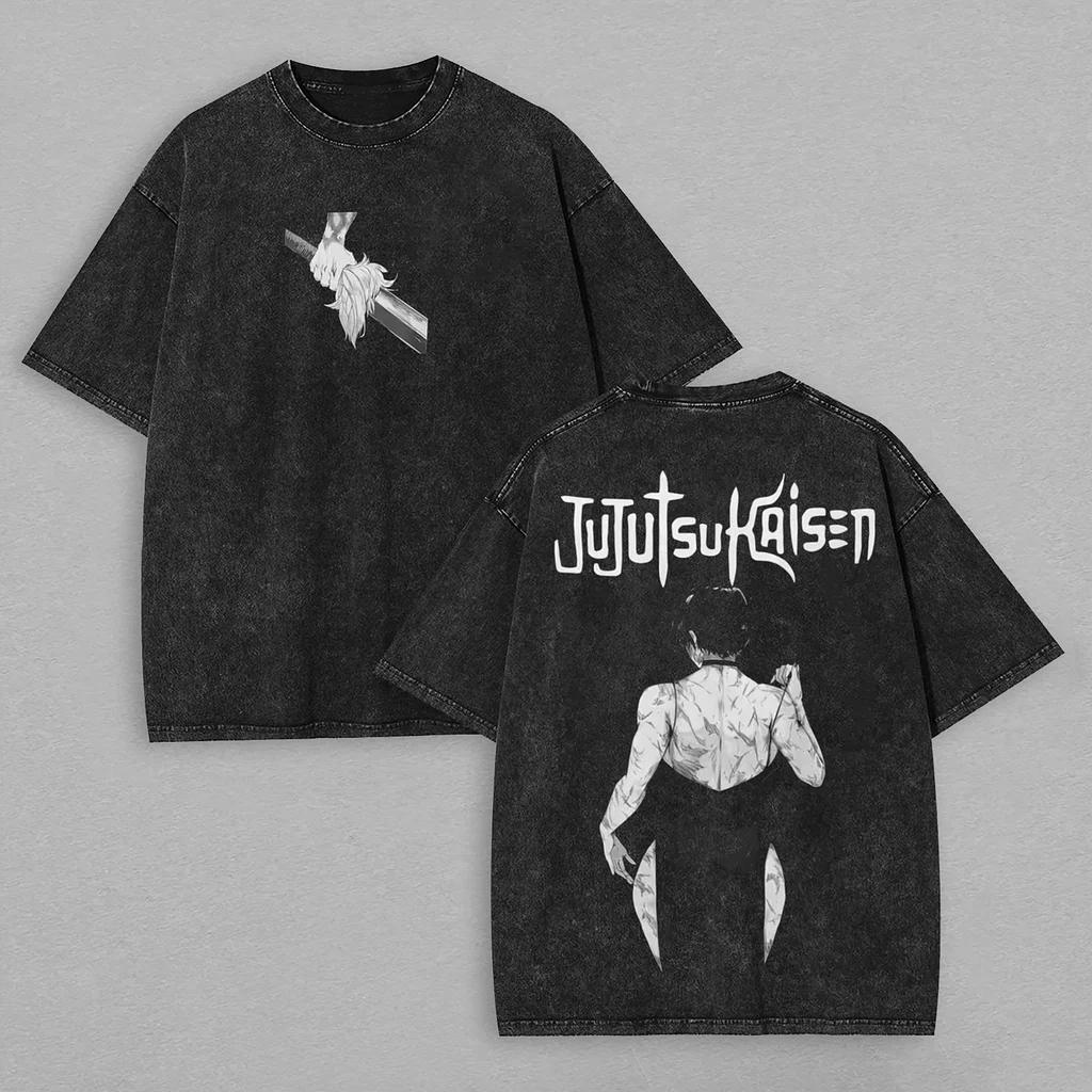 

Japanese Anime Jujutsu Kaisen Graphic Tshirt Vintage Washed Oversized T Shirt Men Women Clothing Cotton Short Sleeve Tees S