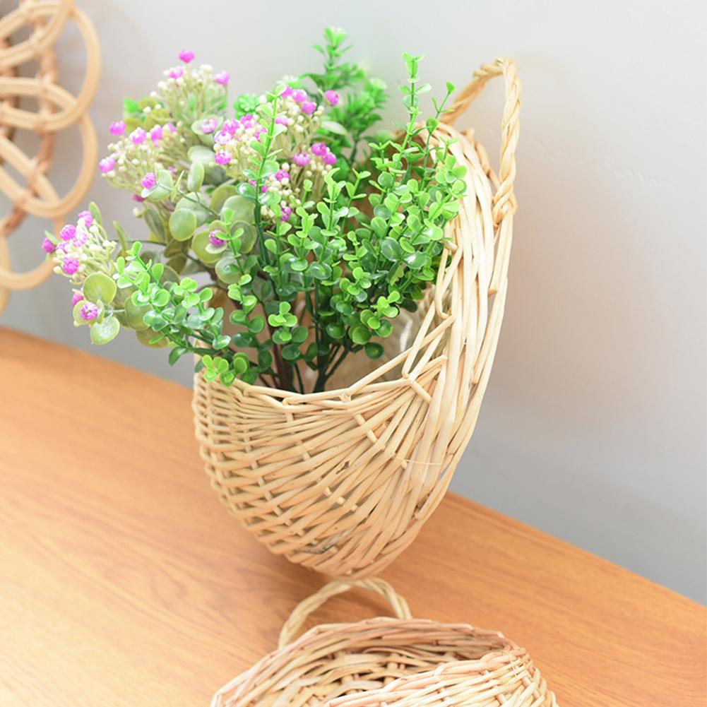 Rattan Wall Hanging Flower Pot Wicker Hanging Baskets Outdoor Storage Planters for Indoor Plants Vintage Decor Artistic Basket