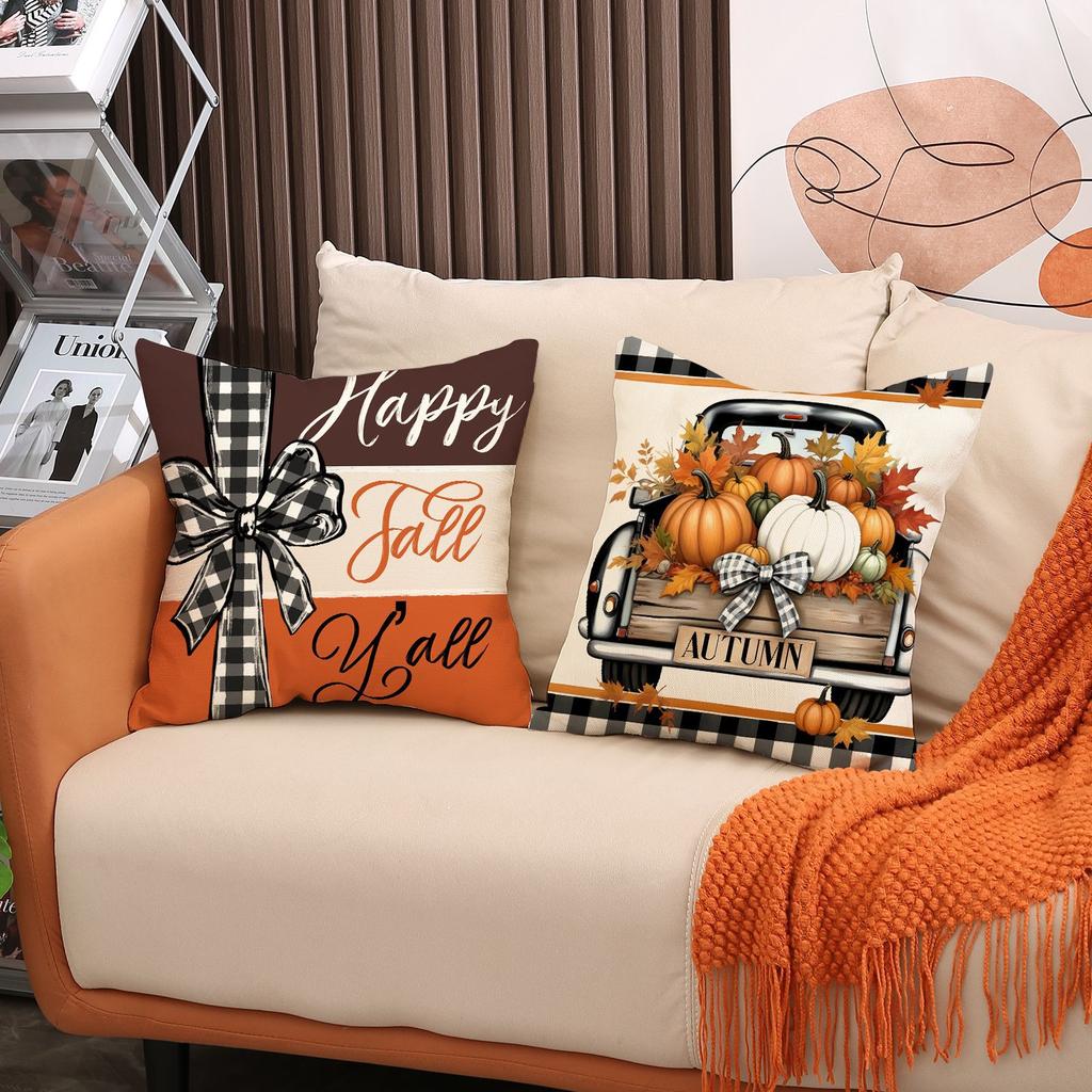 Höst Pumpa Kuddfodral Heminredning Linne Tryck Thanksgiving Högtid Prydnadskuddfodral Vardagsrum Soffa