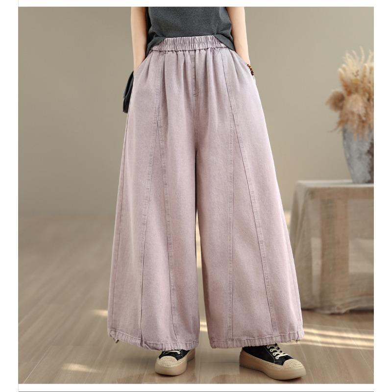DIMANAF 2026 Summer New Plus Size Women Jeans Elastic Waist Long Pants Loose Casual Denim Cotton Trousers Vintaged