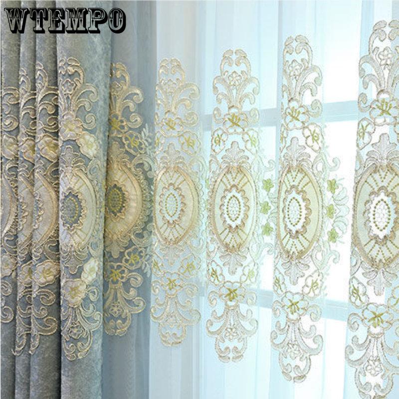 Chinese European Style Atmospheric Embroidered Blackout Curtains for Living Room Bedroom Study Window Curtains