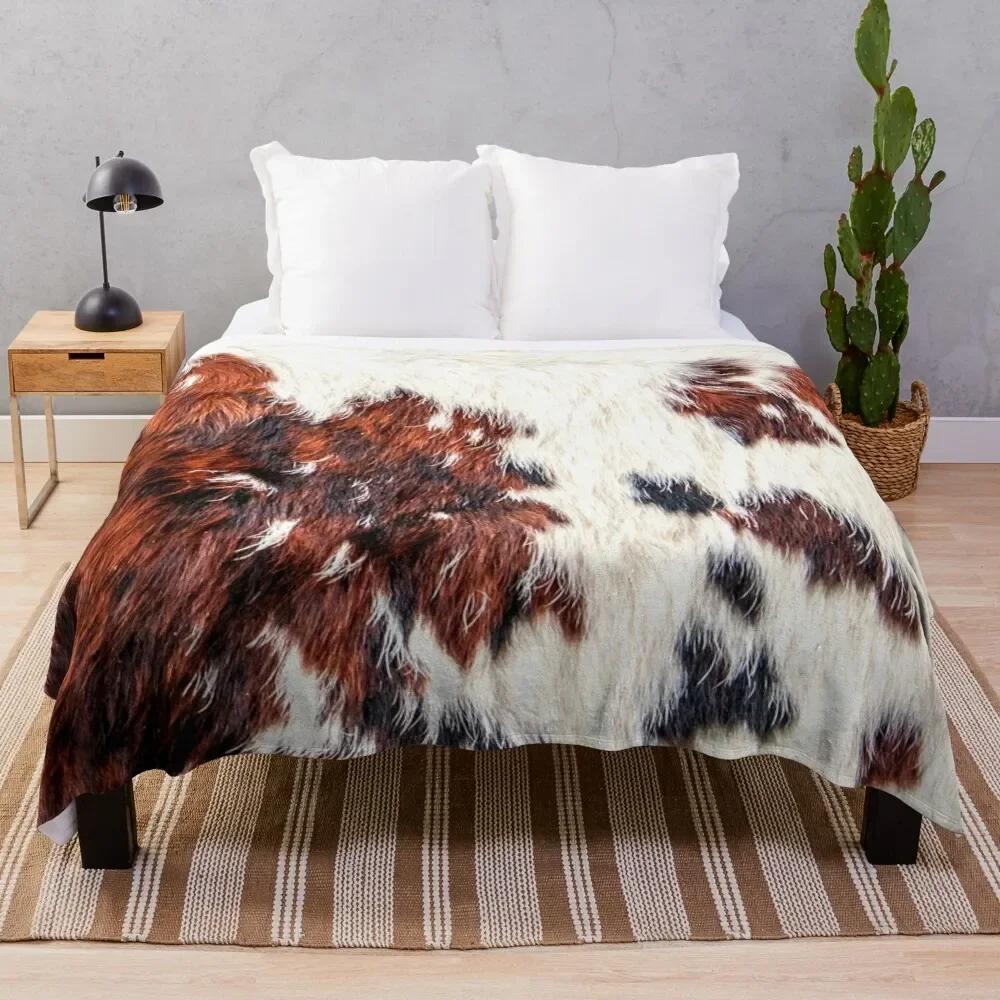 Cowhide Print Flannel Blanket, Cow Fur Print Flannel Throw Blanket Gift for Kids Adults, Soft Fleece Blanket for Couch Sofa Bed