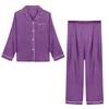 Women's Casual Cardigan Long Sleeve Pajamas Set Ice Silk Home Clothes Two-piece Set