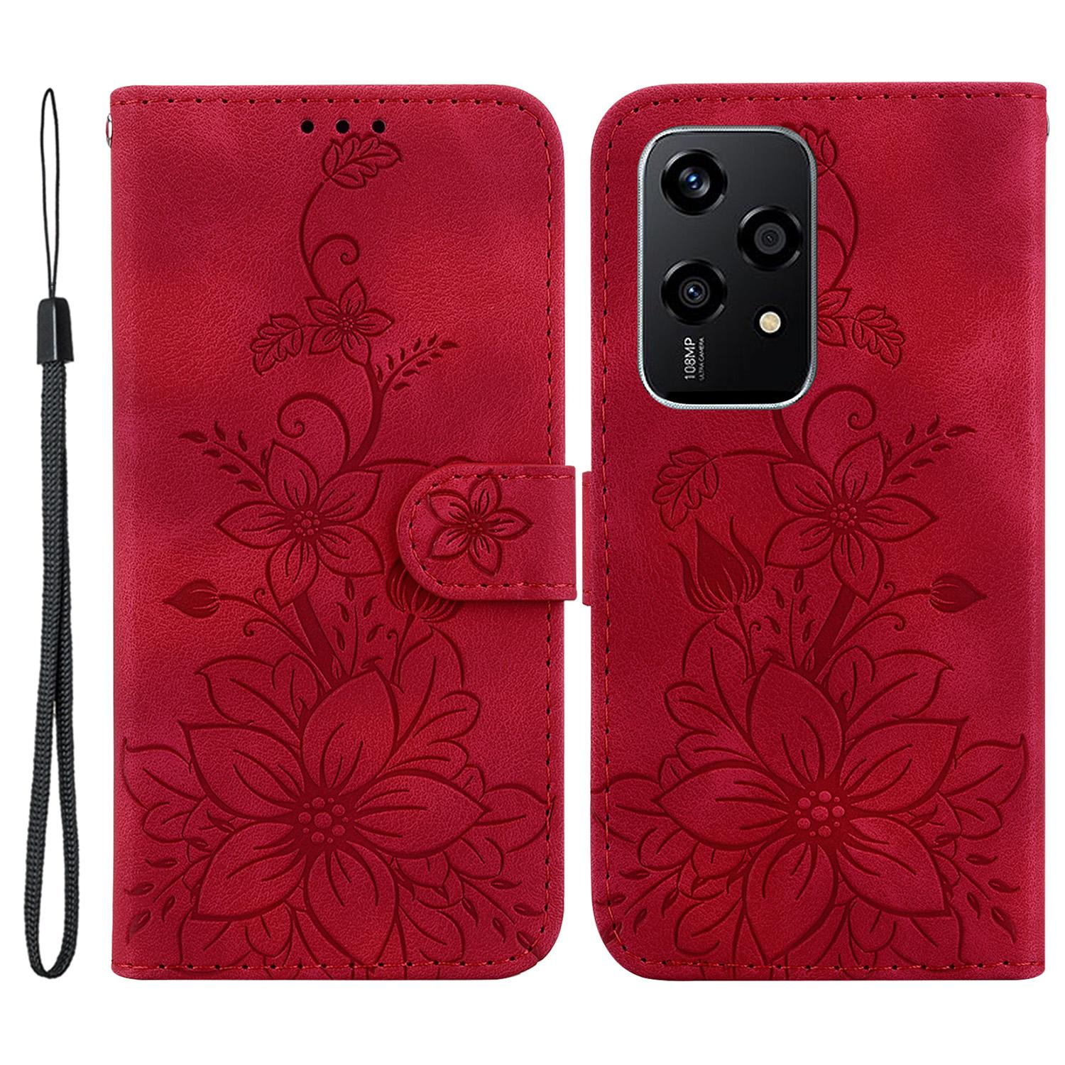 

For Honor 200 Lite Case Lily Imprint Leather Wallet Phone Cover Red