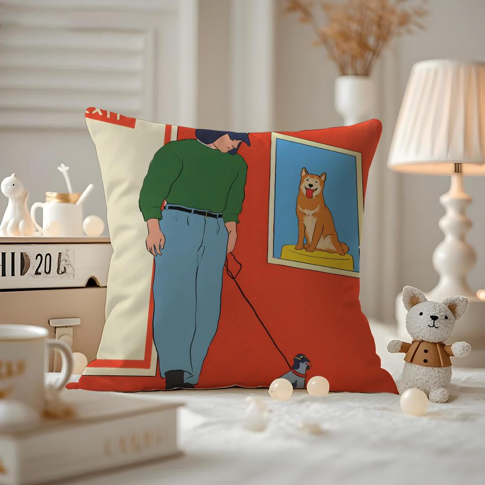 Abstract Funny Illustration Cushion Cover Anti-dustmite Pillowcase Invisible Zipper Silky Short Plush Sofa Cushion Cover