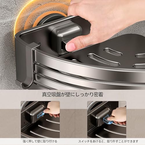 Vinnatsu Bathroom Corner Rack with Strong Suction Cups, Bathroom Rack with 8 Hooks, Aluminum Alloy, Strong Adhesive Mounting, Bath Storage, Shower Rac
