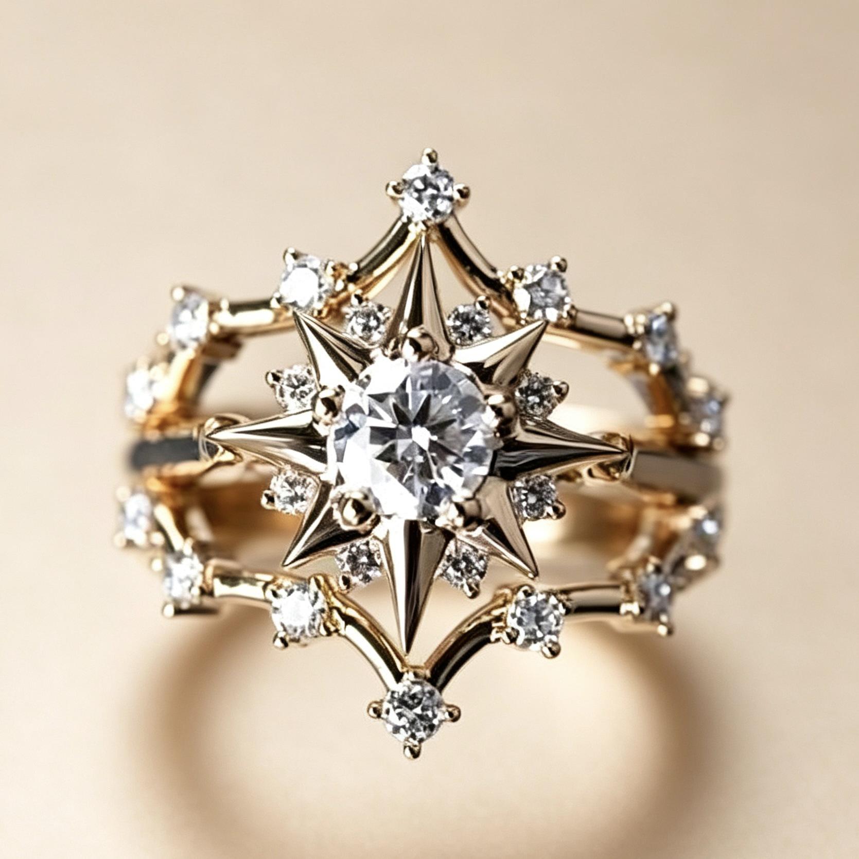 New Star and Moon Shape Italian Style Ring Niche Zircon French Jewelry Ins Ring no. 5 золотой