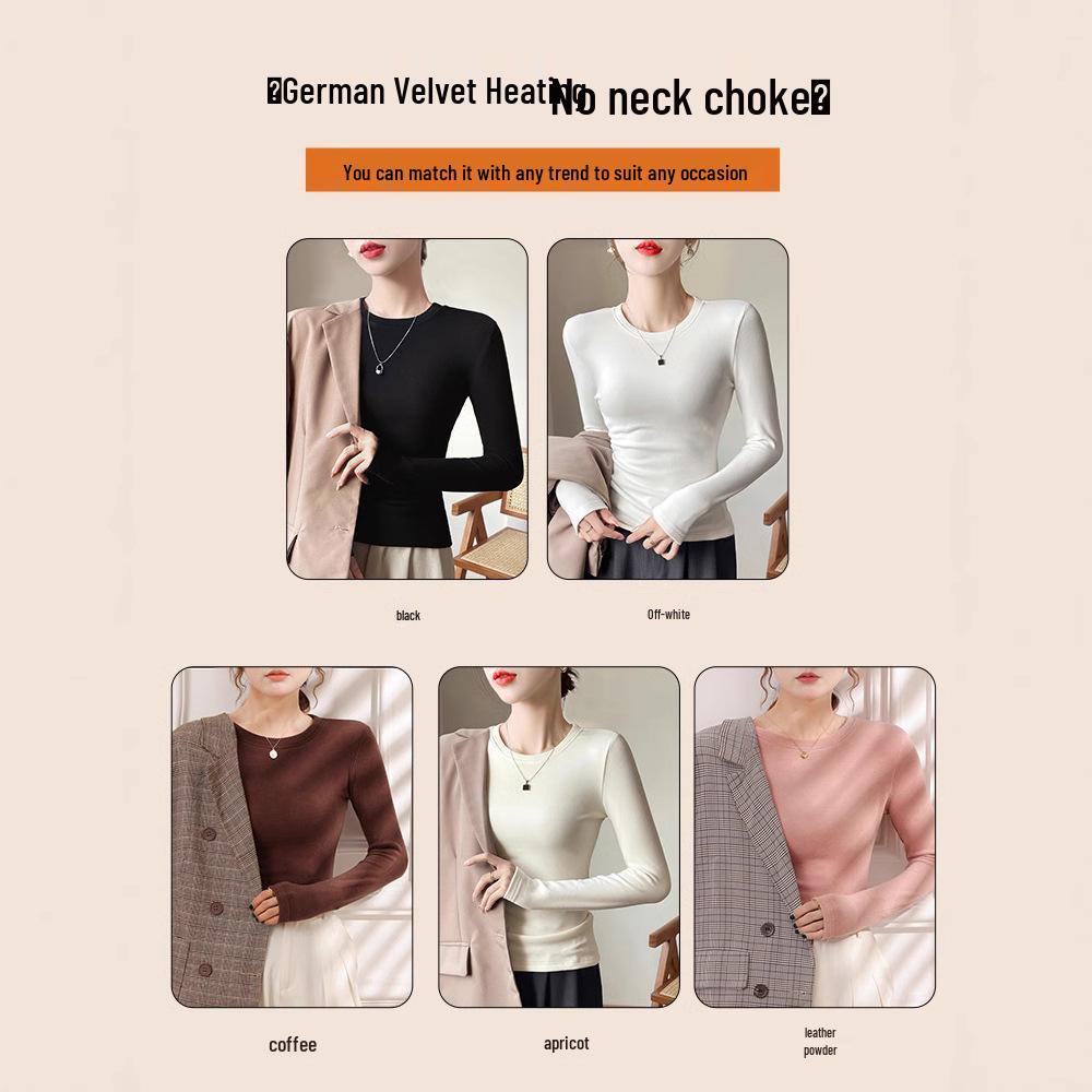 Damen Slim Fit Rippstrick Langarmtop - Fleecegefütterter Rundhalsausschnitt für Herbst/Winter 2024