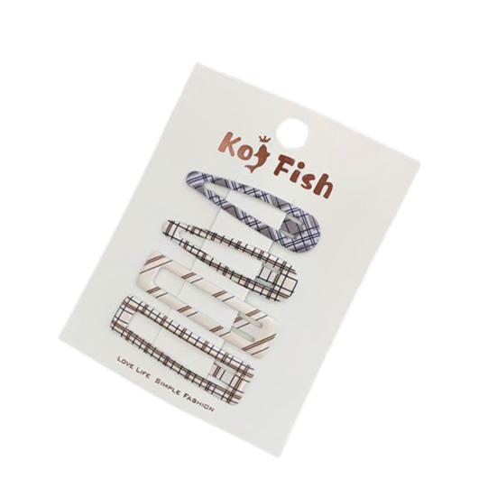 

4Pcs Girl Hairpin Plaid Dot Printing Water Drop BB Clip Sweet Girly Style Strong Grip Bang Hair Pins Hair Accessory D