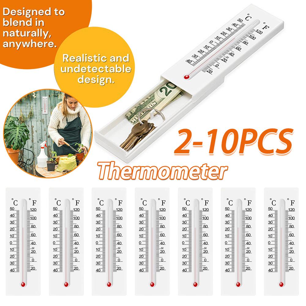 2-10PCS Multifunctional Thermometer Wall Hanging Thermometer Meter Garage Small Valuables Key Storage Measurement Tool for Home