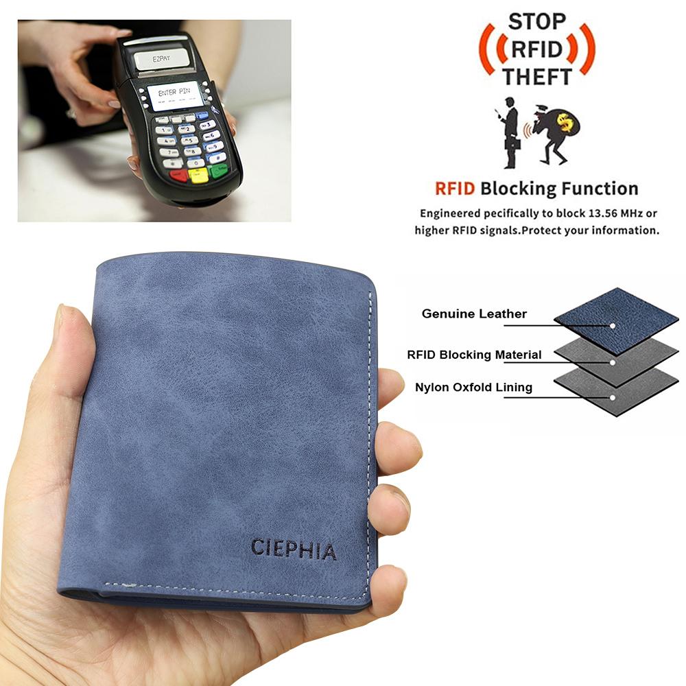 Men's Wallets Vintage Short Bifold Wallet with ID Window Deep Cash Pockets RFID Blocking Credit Card Holder Gifts