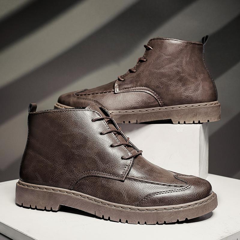 

Повседневные мужские высокие кожаные ботинки, простые модные мужские туфли, мужские износостойкие, водонепроницаемые и нескользящие 44