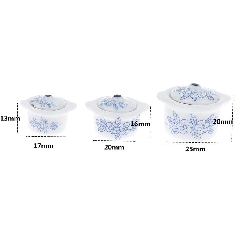 3Pcs 1/12 Dollhouse Miniature Ceramics Soup Pot Simulation Kitchenware Model
