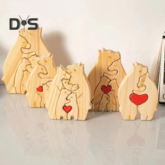 Rompecabezas De Osos De Madera Personalizado Con Nombres De Familia - Decoración Para El Hogar, Regalo Para El Día Del Padre, Día De La Madre O Cumpleaños
