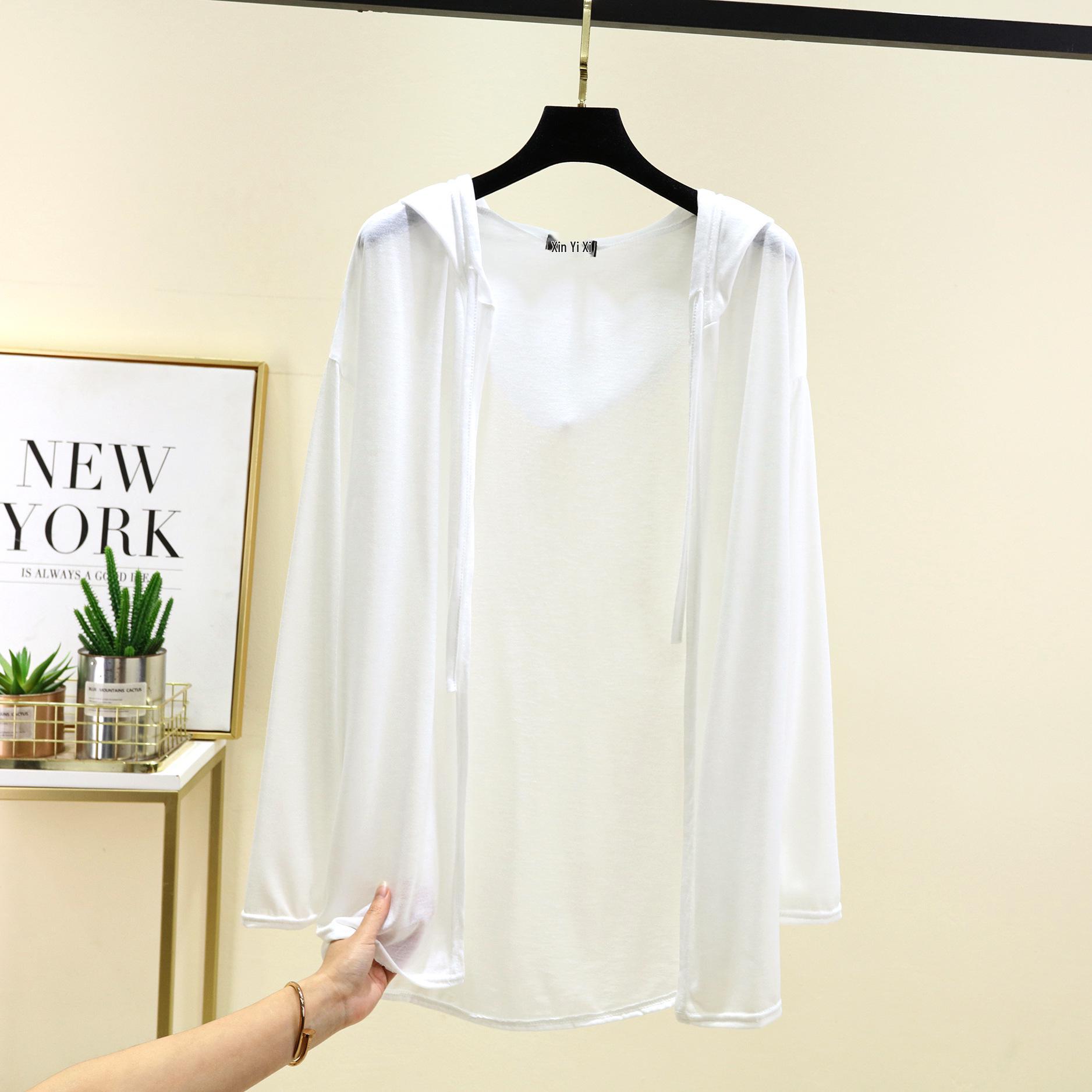 

Женский кардиган с капюшоном большого размера - средней длины, защита от солнца, воздушный, с длинным рукавом XXL белый