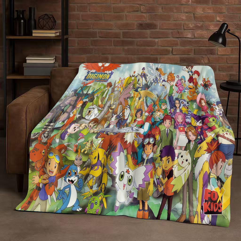 3D Cartoon Digimon Adventure Angemon Flannel Blanket,Soft Warm Plush Throw For Home Bedroom Bed Sofa Cover Picnic Office Kids