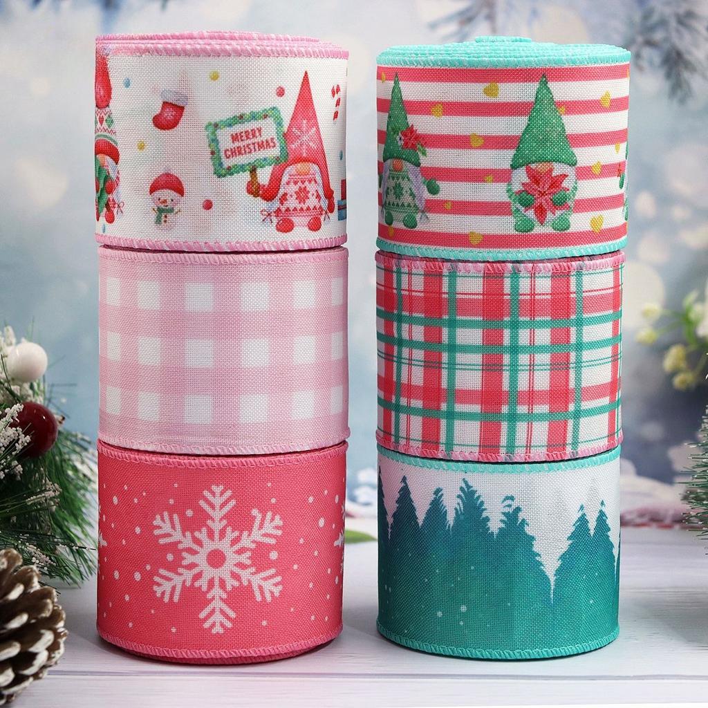 5-Yard Christmas Ribbon with Wire Edges - 63mm Decorative Craft Ribbon for Gift Wrapping