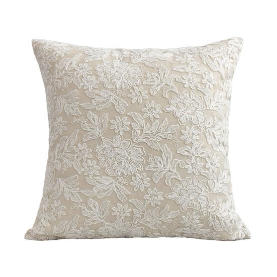 Pillowcase Floral Embroidery French Style Hidden Zipper Square Shape Living Room Bedroom