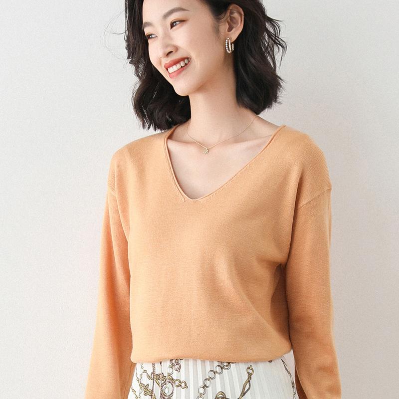 Spring and Autumn Knitwear Women's Round/V Neck Loose Sweater Women's All-match Bottoming Shirt Comfortable Women's Clothing