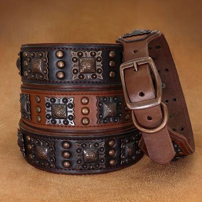 Cool Spikes Dog Collar Durable Real Leather Dogs Collars Metal Rivet Pet Accessories Adjustable for Medium Large Dogs Pitbull