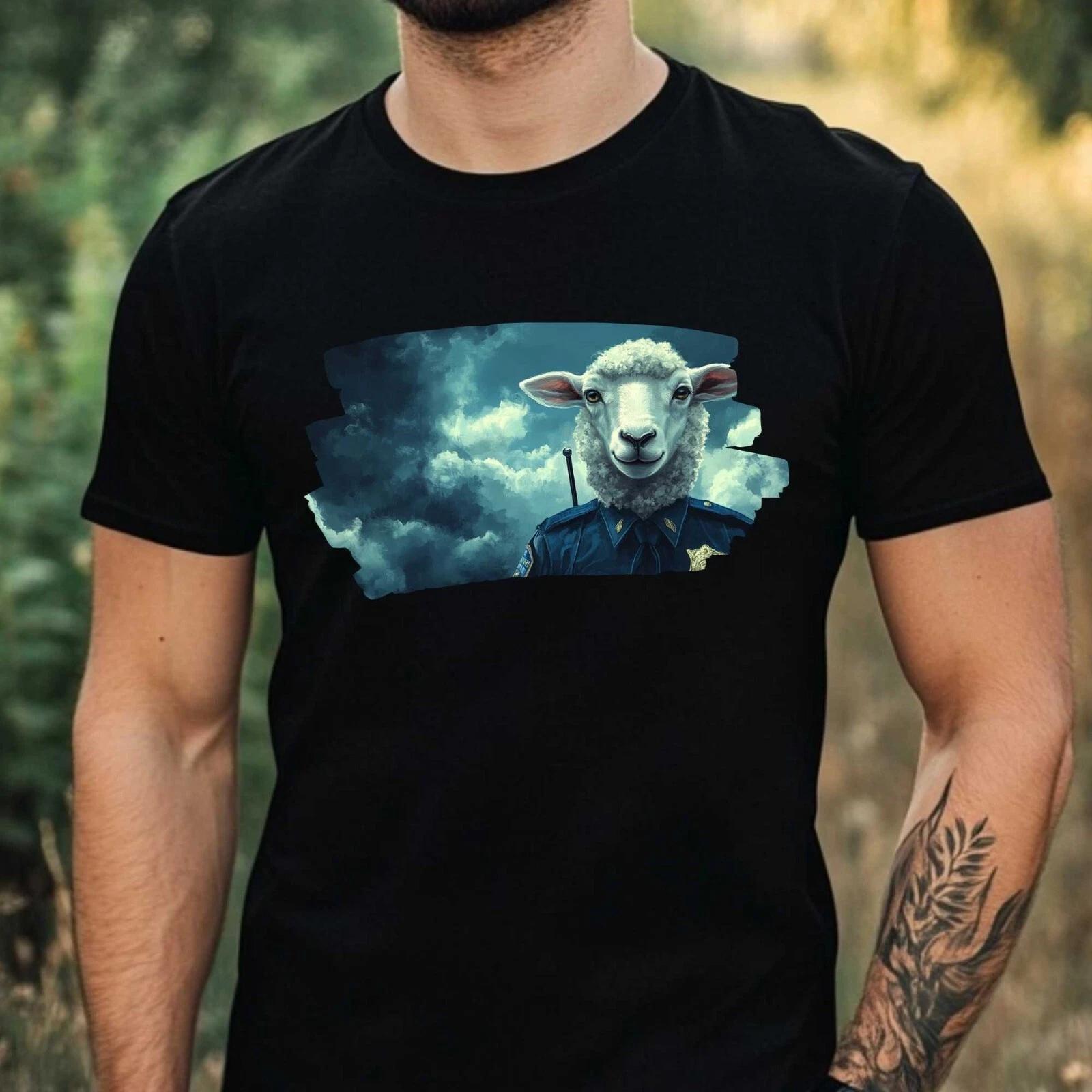 T-Shirt Herren Schaf als Polizist Motiv Baumwolle Größe XS bis 5XL XXL