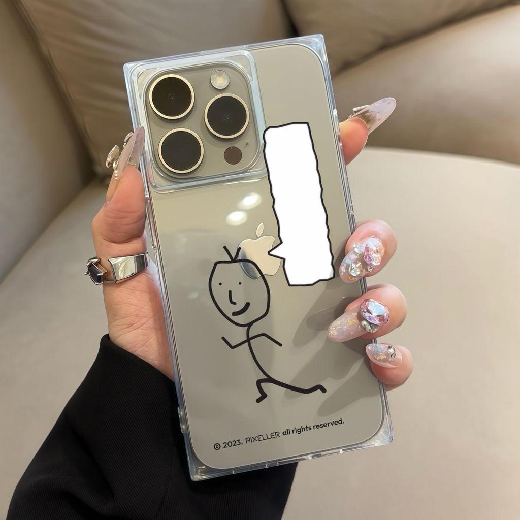 Transparente Quadratische Rückseite Röhrenhülle Schutz Für iPhone 11 16 ProMax 15 Plus 13 14 Pro Max 12 Anti-Sauerstoff, Laufende Linien Menschen Muster Hülle