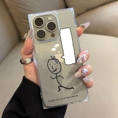 Clear Square Back Tube Case Protection For iPhone 11 16 ProMax 15 Plus 13 14 Pro Max 12 Anti-Oxygen,Running Line People Pattern Casing