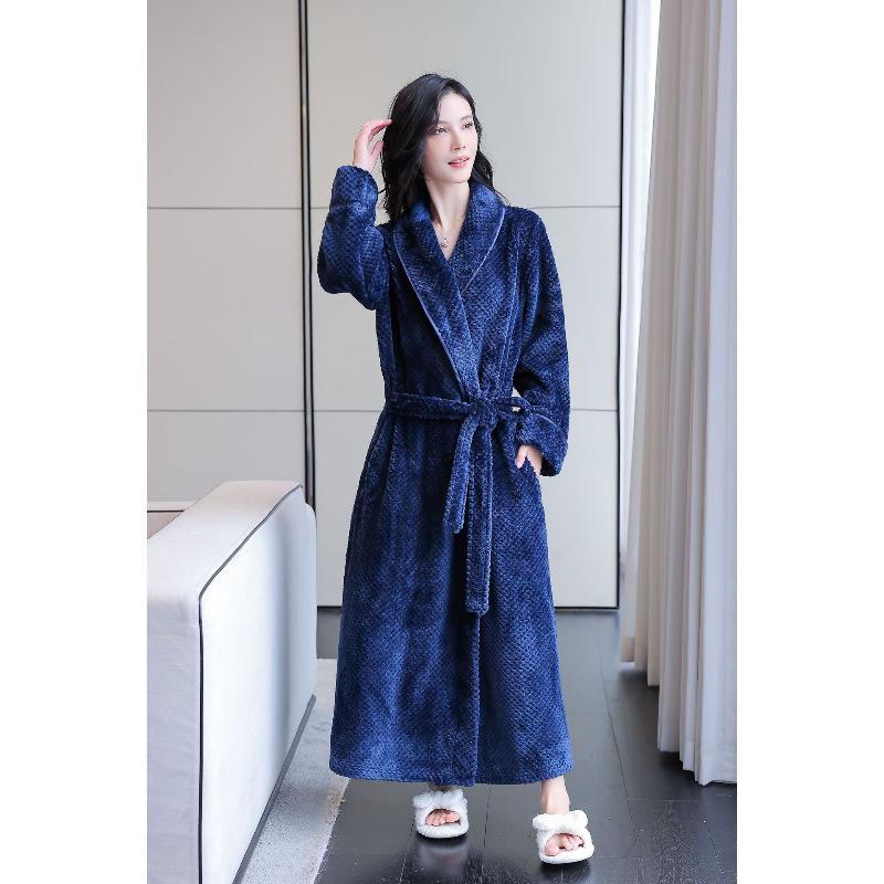 Men's Shawl Collar Robes Full Length Fleece Plush Bathrobes Soft Spa House Coat with Pockets Fluffy Spa Robes Unisex Winter Cozy Warm Spa Long Robe