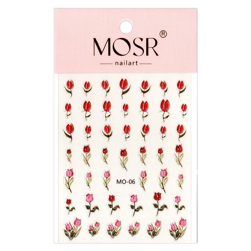 Gold Edge Tulip & Bunny Nail Decals with Hand-Painted Flower Outlines