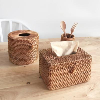 Tissue Box Eco-friendly Large Capacity Rattan Rectangular Facial Tissue Holder for Home