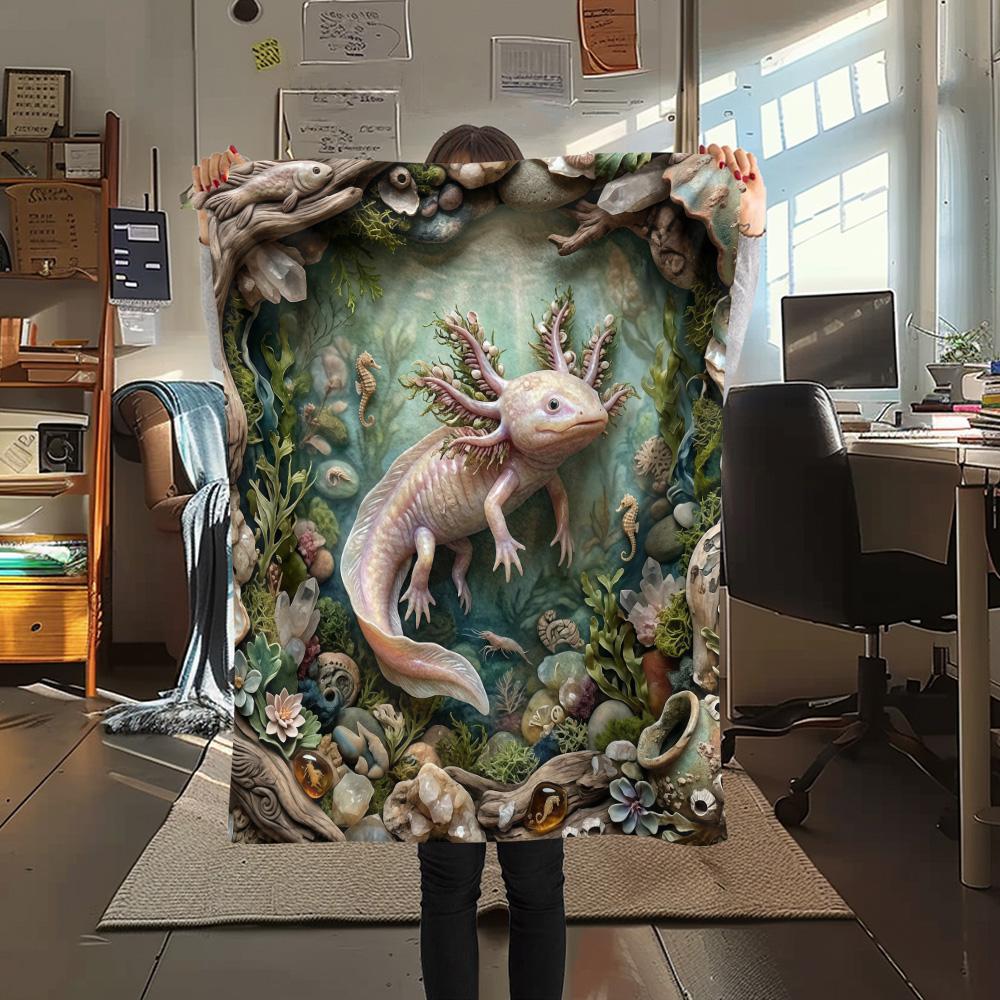1PC Axolotl  Print FlAannel Blanket, High Quality Comfortable for All Seasons, Home Decor, Warmth and Comfort