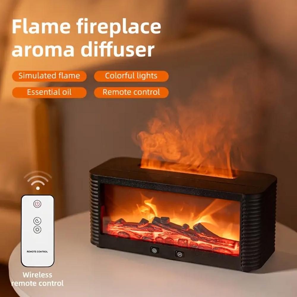 300ml Fireplace Diffuser  Essential Oil Aroma Humidifier with 7 Color Changing LED Lights, Large Flame Effect, Remote Control, T