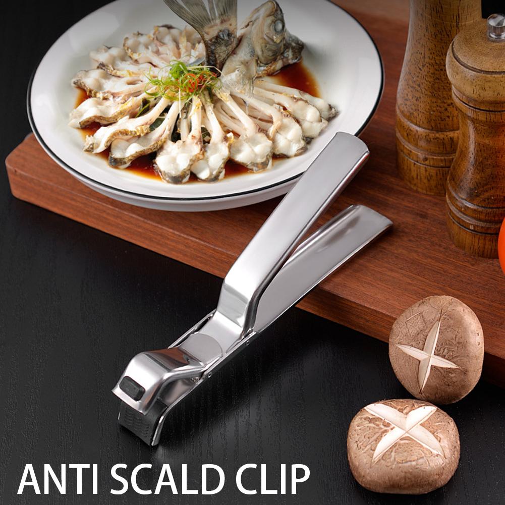 Stainless Steel Anti-Scalding Clip Heat Resistant Long Handle Plate-Grippers Kitchen Tool for Home Steaming Pot Bowl Dish Holder