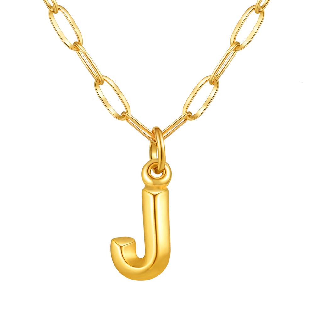 Stainless Steel Plated 18K Gold Small Square Chain Three-Dimensional 26 Letter Pendant Necklace Fashion Jewelry Nc-1958
