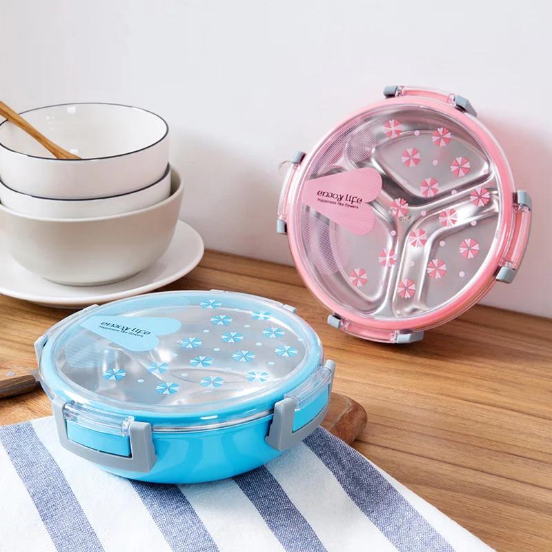 Portable Lunch Box, 3 Grids Container Storage Box, Healthy Plastic Stainless Steel Food Container, School Picnic Food Fruit
