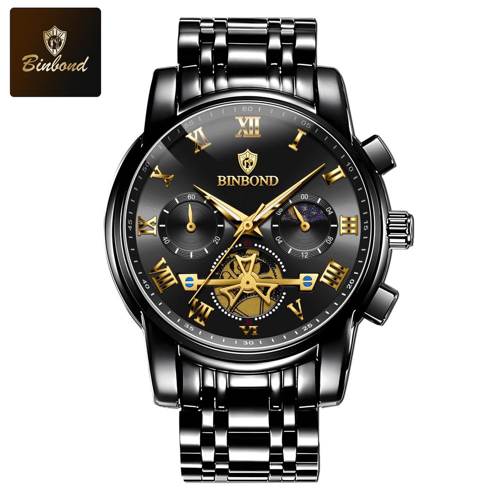 Binbang Luminous Skeleton Waterproof Quartz Men's Watch