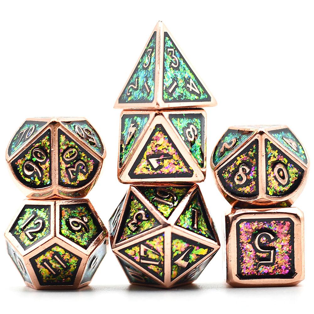Cusdie Metal Glitter Dices DND 7Pcs Frame Solid D&D Dice D4-D20 Polyhedral Dice Set for Role Playing Game Pathfinder TRPG