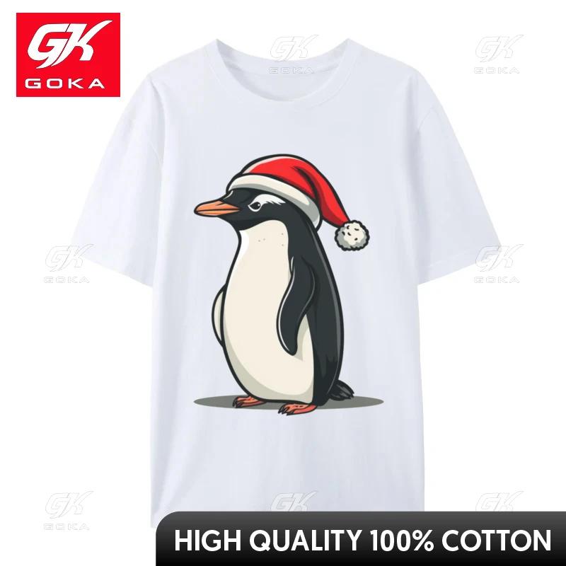 Cool Penguin for Christmas Season TShirt Vintage Camisas Soft Cotton Tee Round Neck Tops Humor TShirt Gift