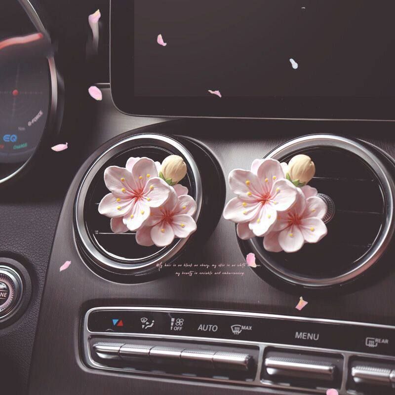 INS Cute Pink Peach Blossom Auto Perfume Aromatherapy Air Conditioning Outlet Decoration Car Flower Fragrant Stone 2 Pink Peach Blossoms [Free 2 Bottles of Perfume]